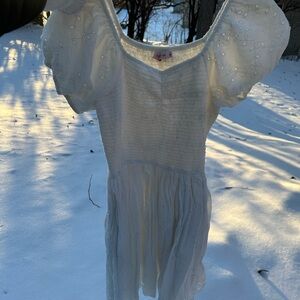 Ivy City White Puff Sleeve Eyelet Dress